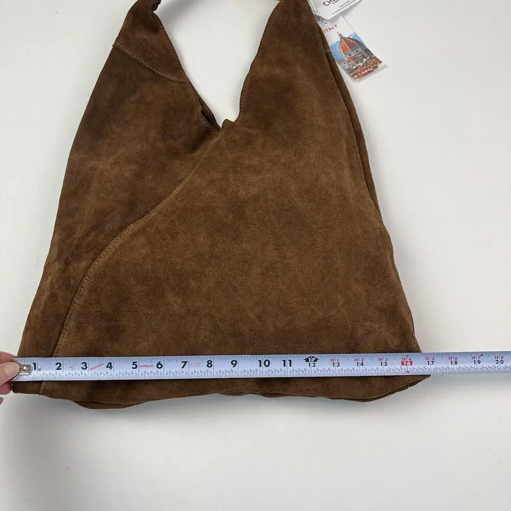 Cheval Italy Suede Leather Hobo Shoulder Bag Brown Oversized Tote Boho Hippie - Picture 6 of 14